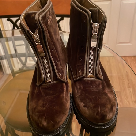 FINAL SALE‼️Alexander McQueen Velvet Zip Biker Boots Brown size 10.5 Women - Picture 3 of 9